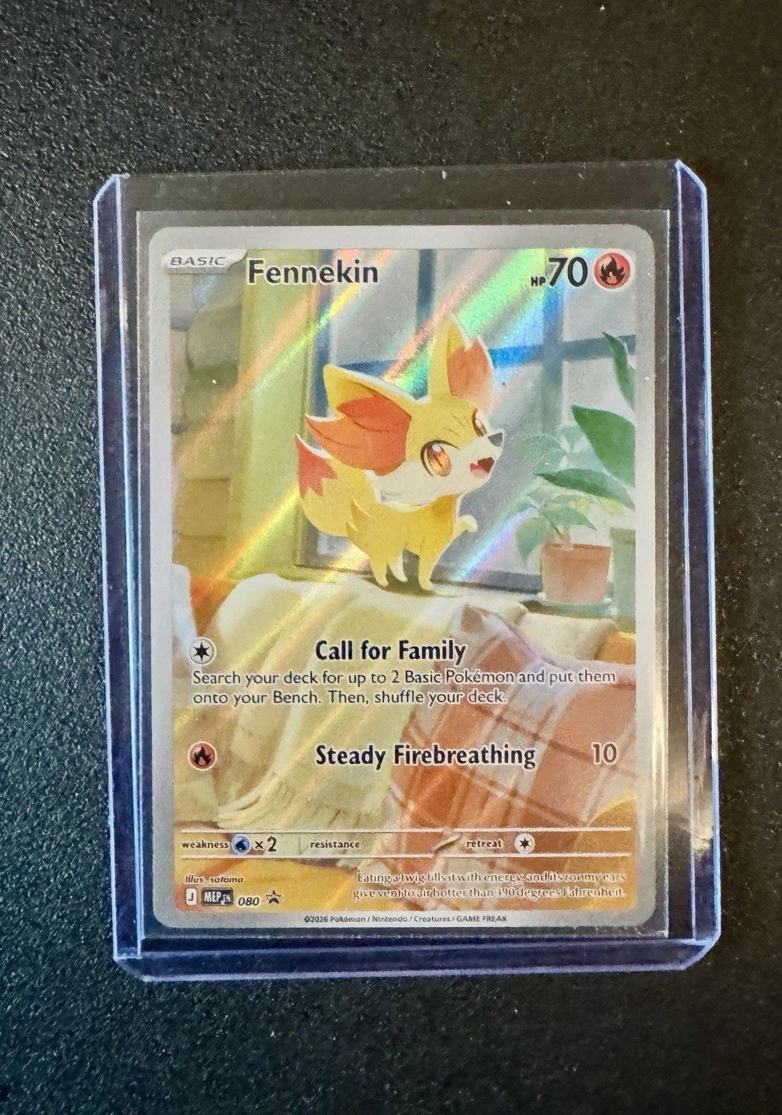Fennekin Mega Evolution promo 080, holo trading card